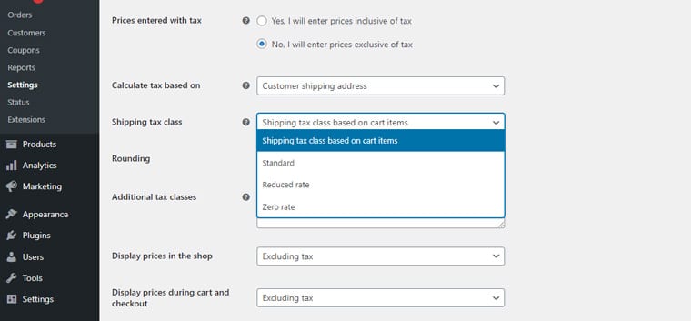 Shipping Tax Class