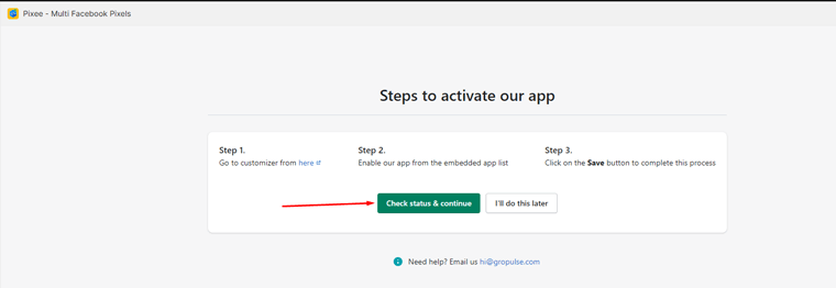 Click on the Check status button