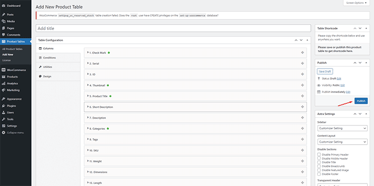 Create a New Table, Configure and Publish it 