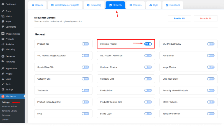 Enable the Universal Product Widget