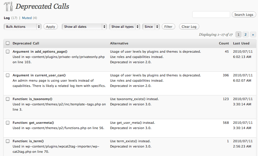 Log Deprecated Notices