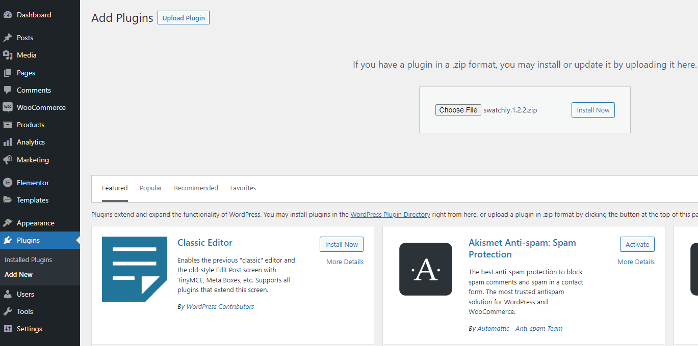 Upload plugin file