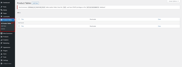 What are the steps to add a product table in WooCommerce using the JustTables plugin?